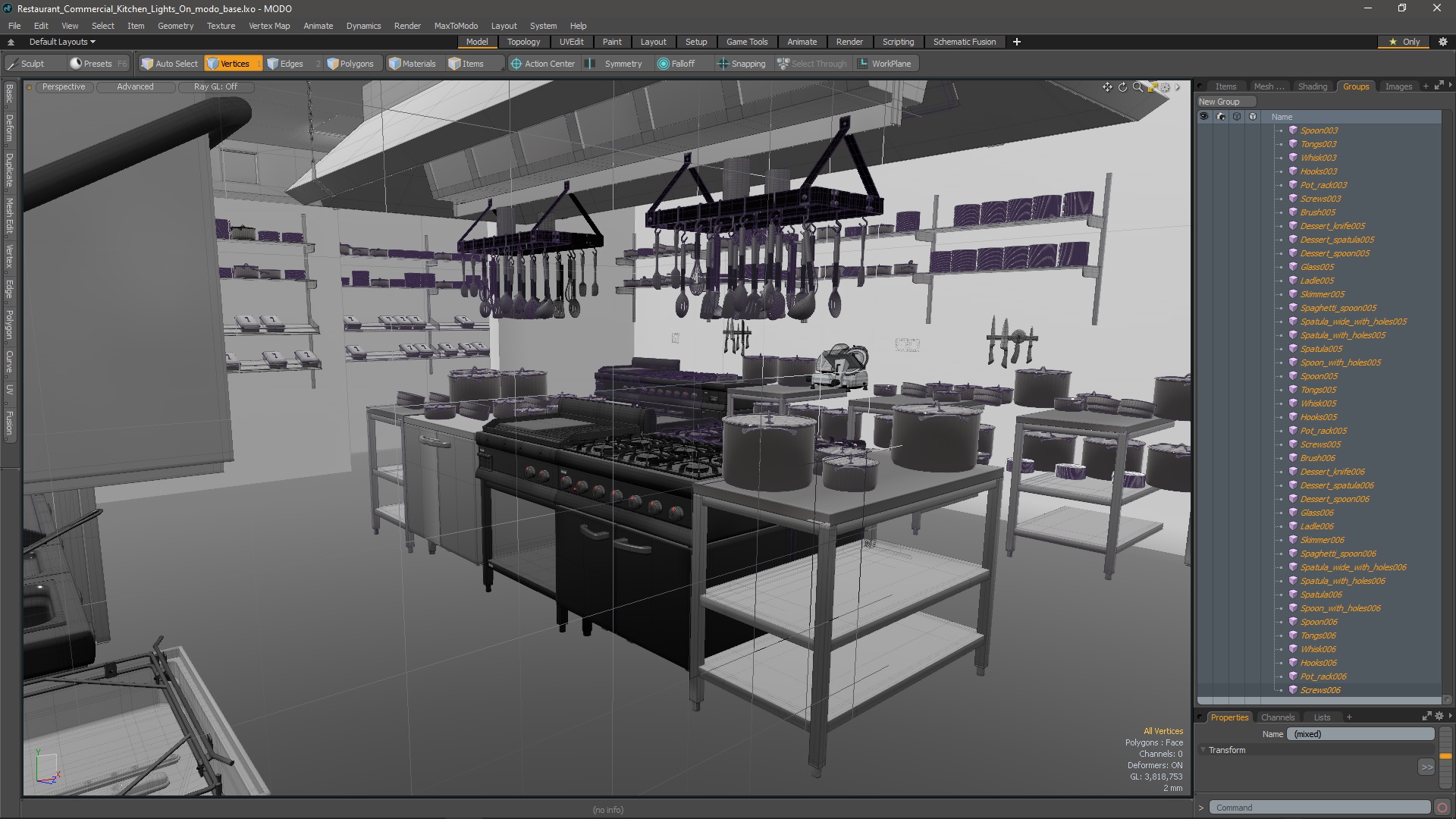 Restaurant Commercial Kitchen Lights On 3D model