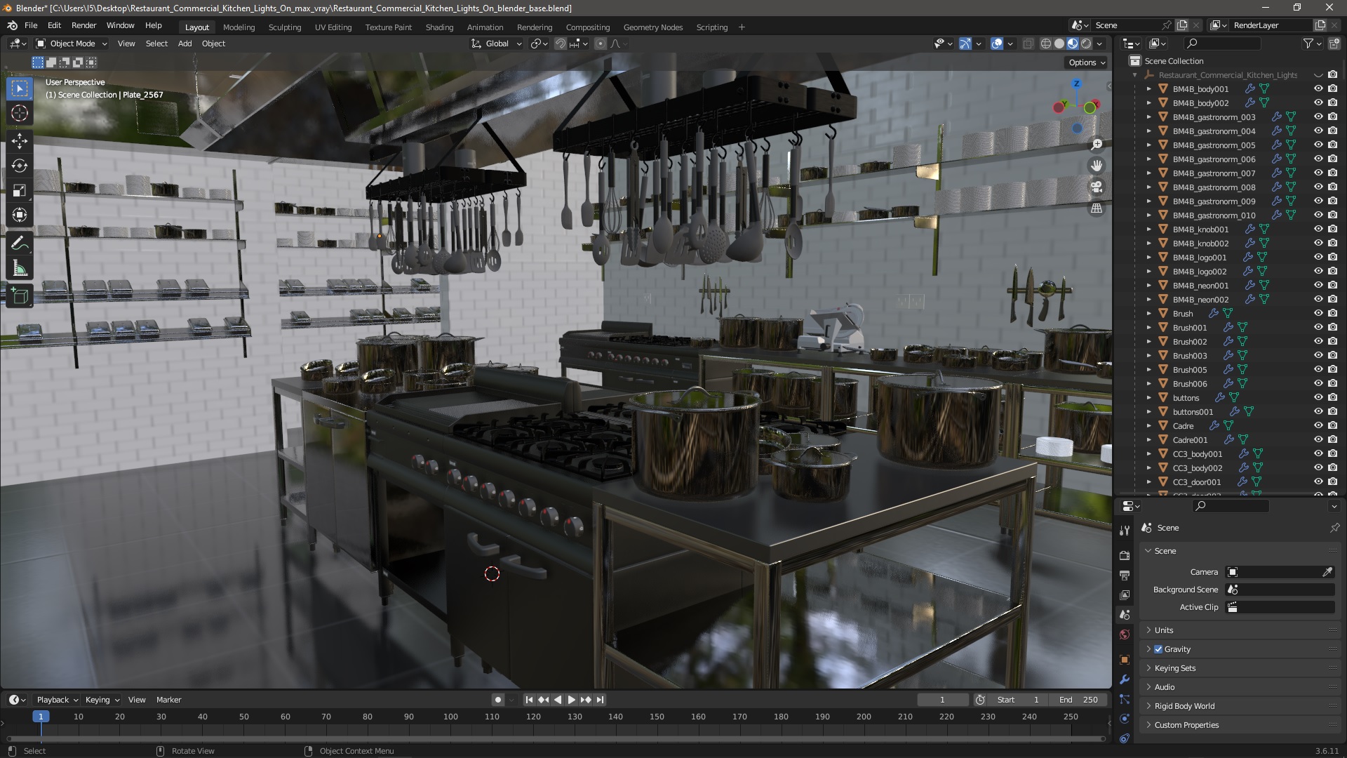 Restaurant Commercial Kitchen Lights On 3D model