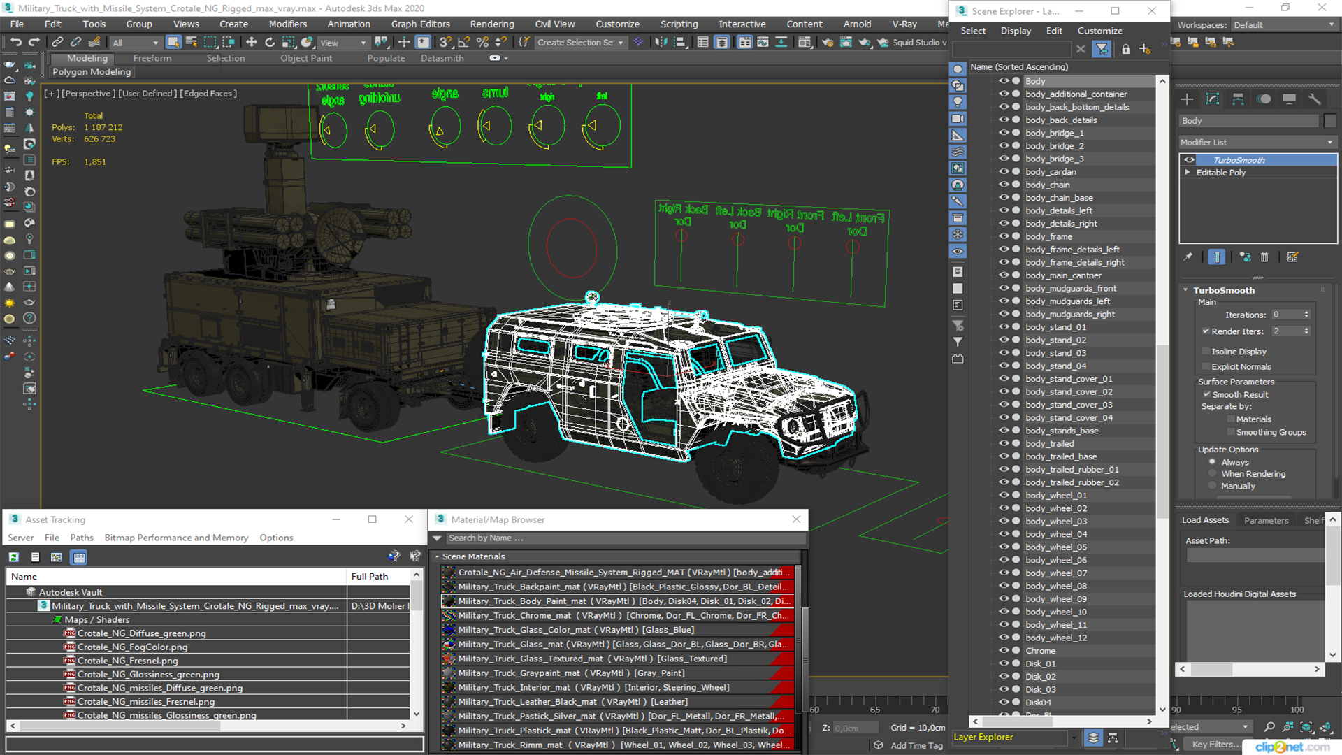 3D Military Truck with Missile System Crotale NG Rigged for Cinema 4D