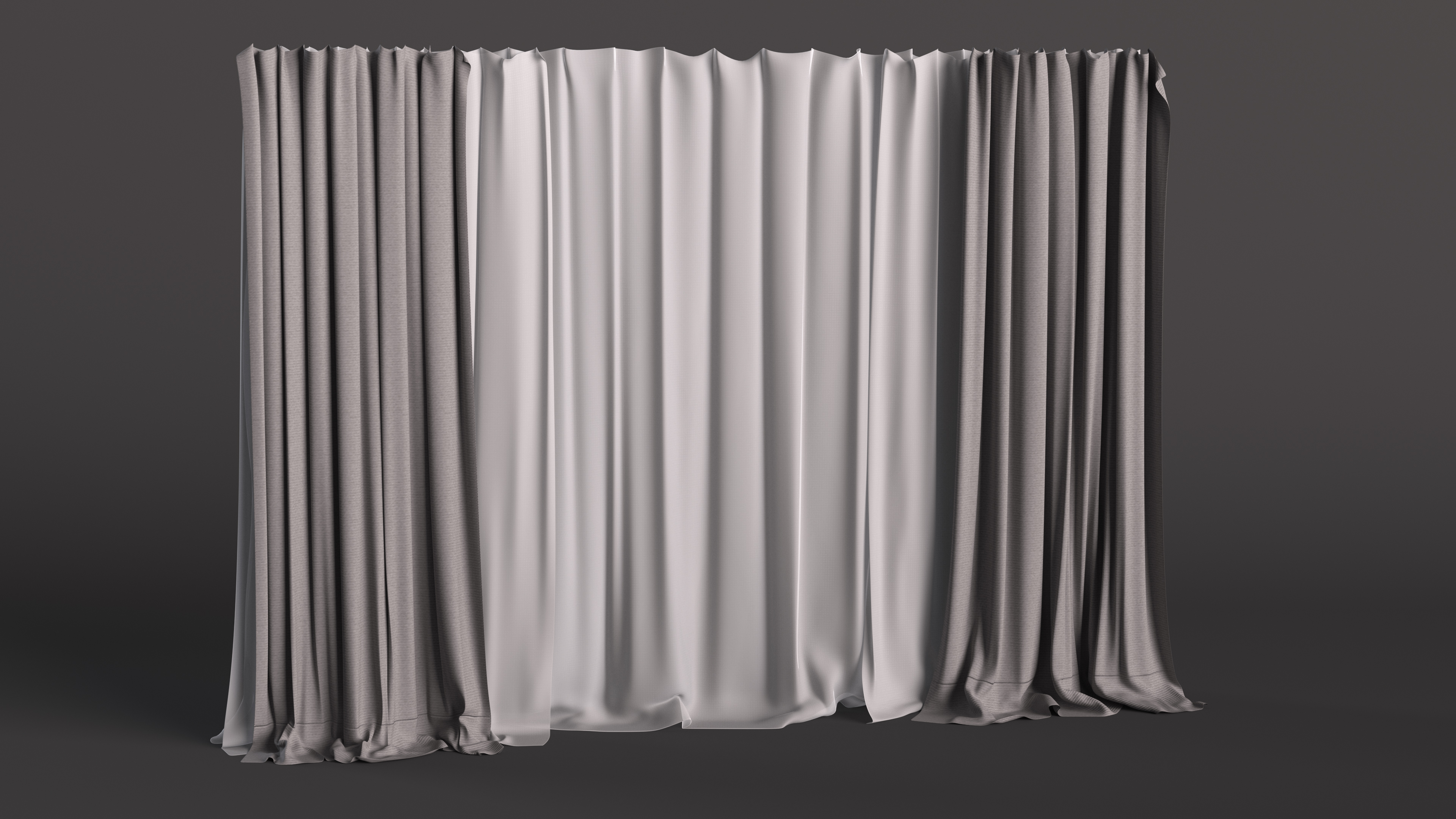 3D Classic Window Curtains Grey model