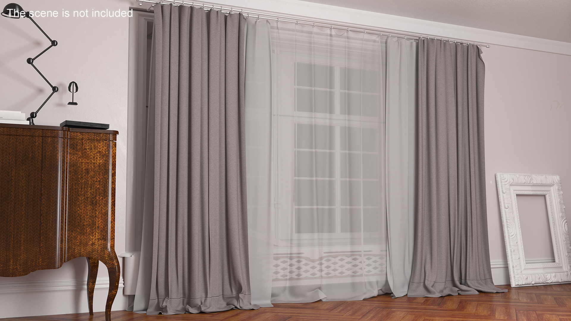 3D Classic Window Curtains Grey model