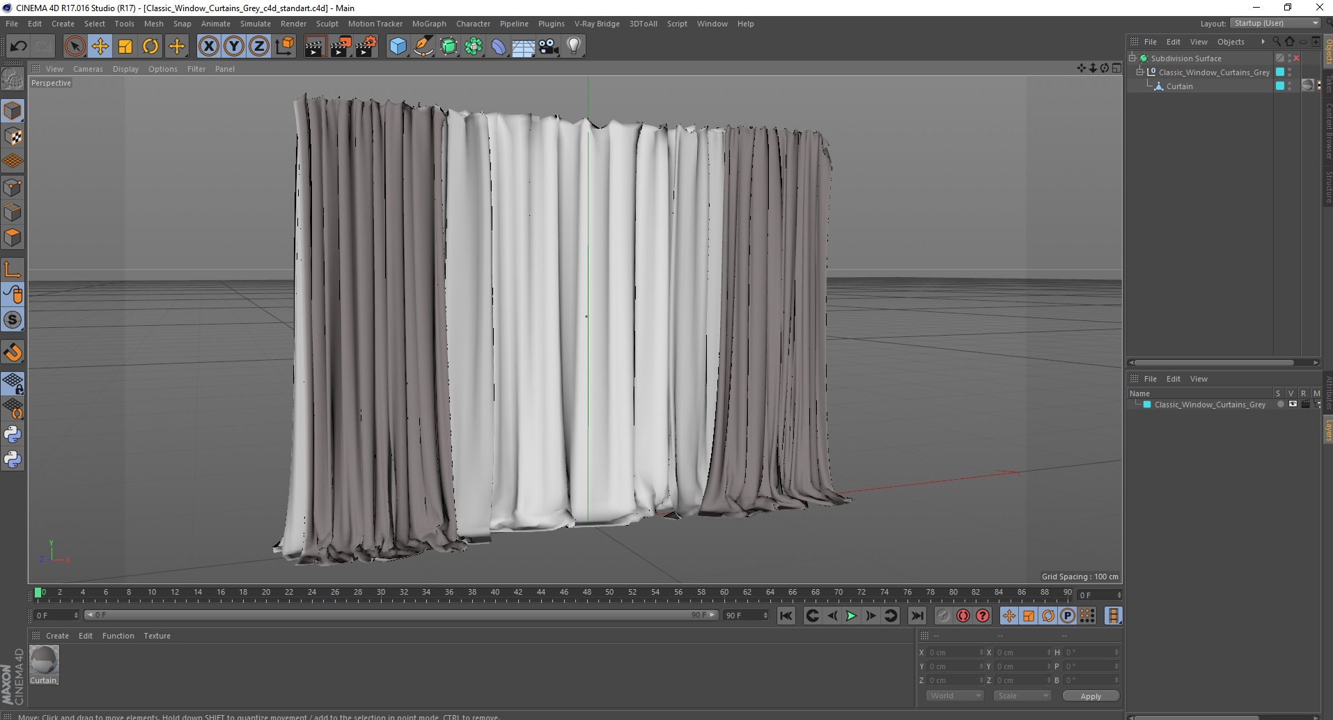 3D Classic Window Curtains Grey model