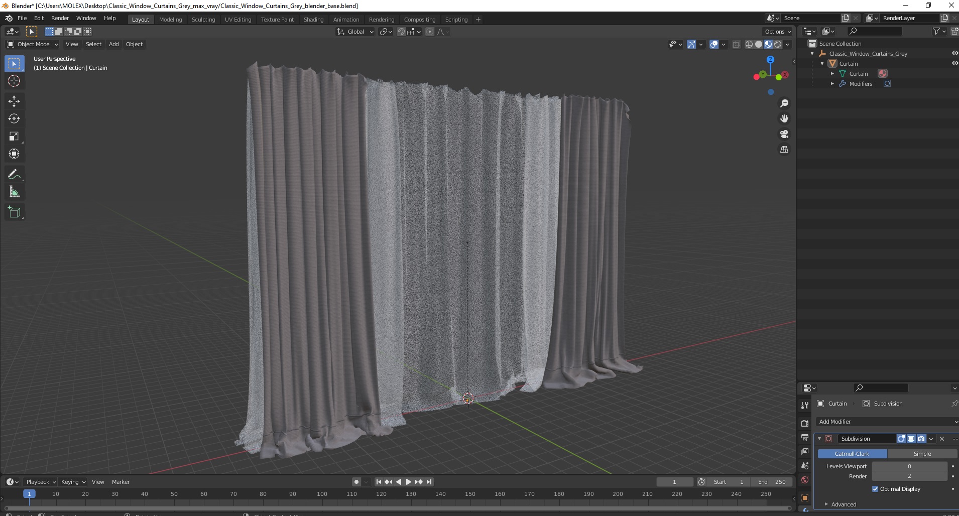 3D Classic Window Curtains Grey model