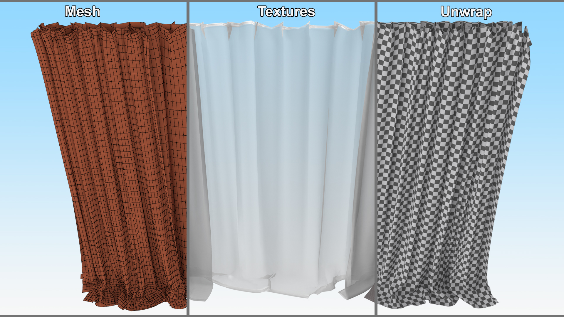 3D Classic Window Curtains Grey model