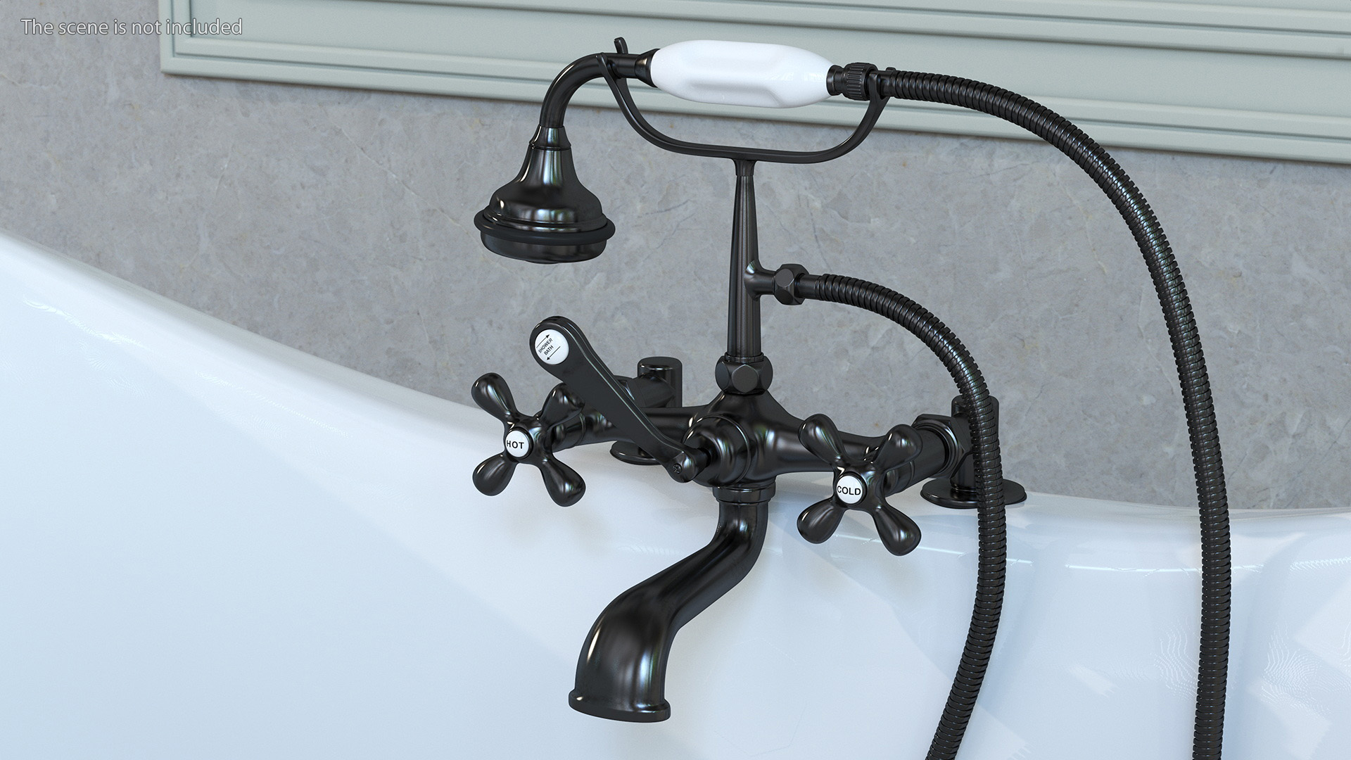 Traditional Crosshead Bath Shower Mixer Tap Black 3D model