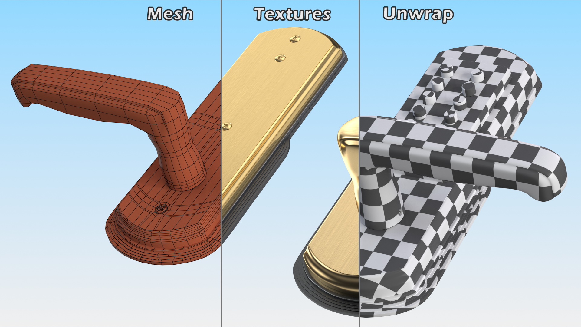 3D Push Button Door Lock Gold