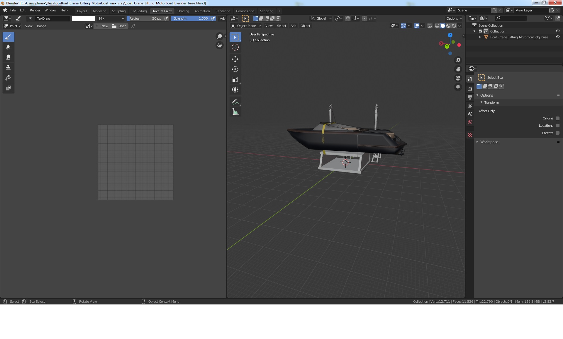 3D Boat Crane Lifting Motorboat model