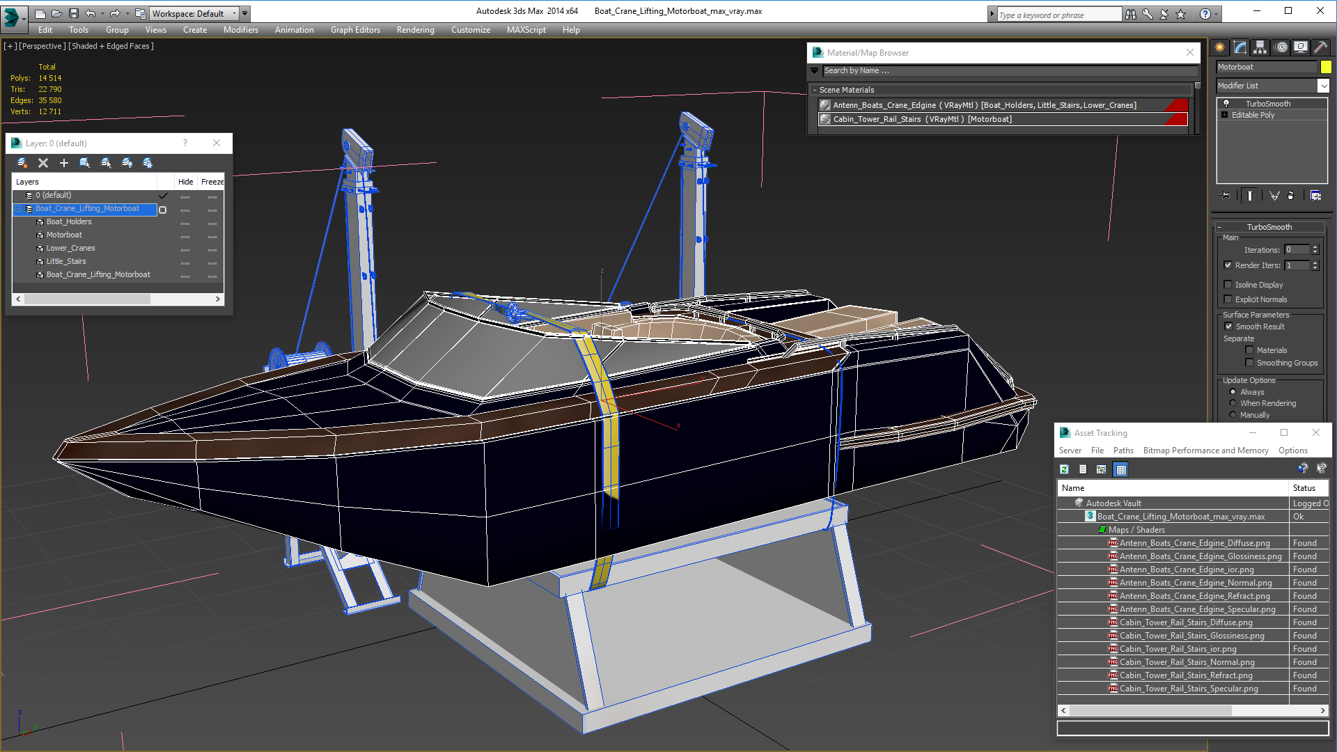 3D Boat Crane Lifting Motorboat model