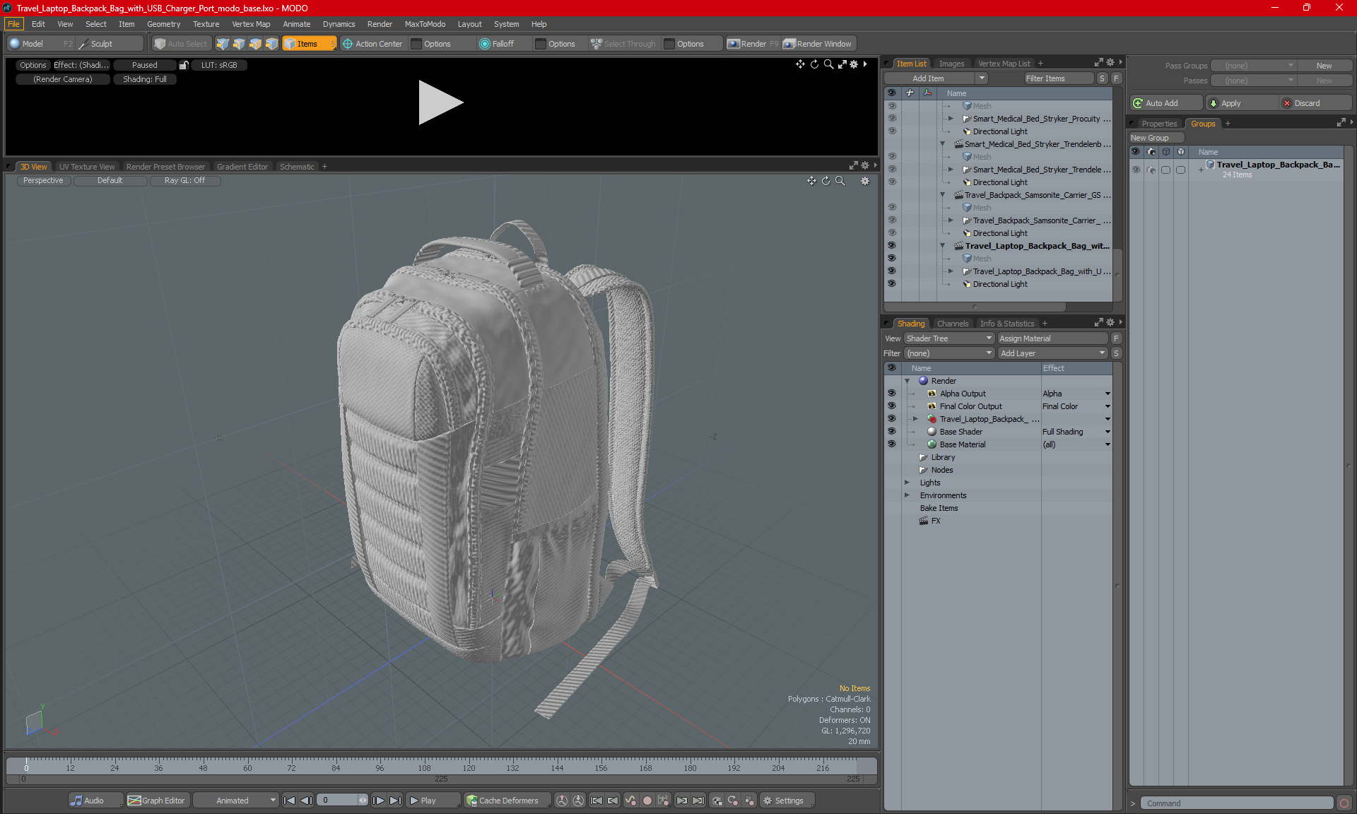 3D Travel Laptop Backpack Bag with USB Charger Port model