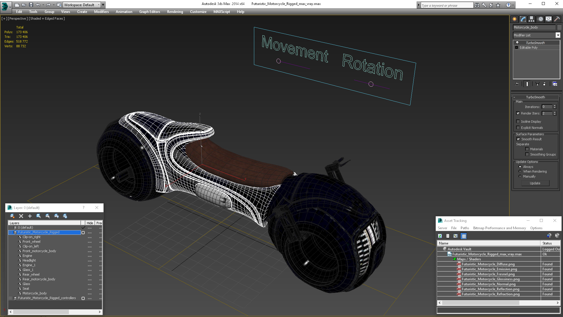 3D Futuristic Motorcycle Rigged model