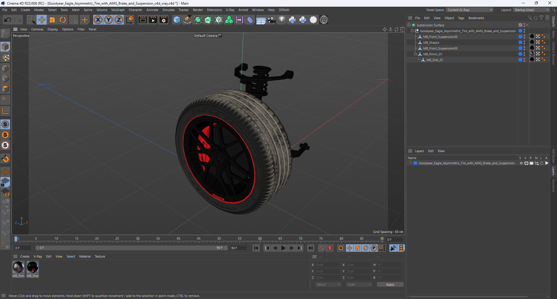 3D model Goodyear Eagle Asymmetric Tire with AMG Brake and Suspension