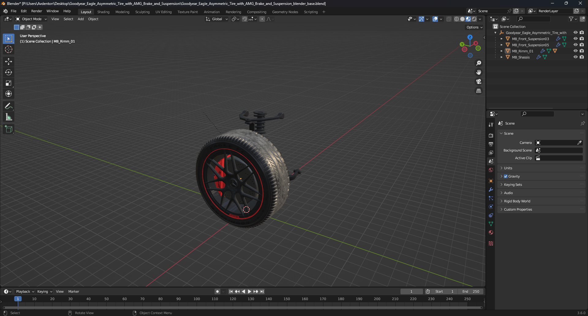 3D model Goodyear Eagle Asymmetric Tire with AMG Brake and Suspension