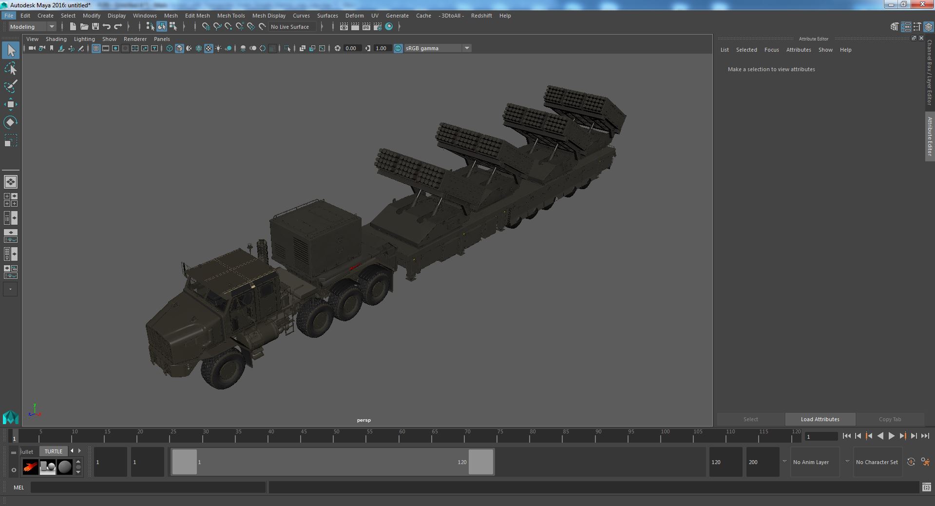 3D Multiple Rocket Launch System with Transporter Green Simple Interior model