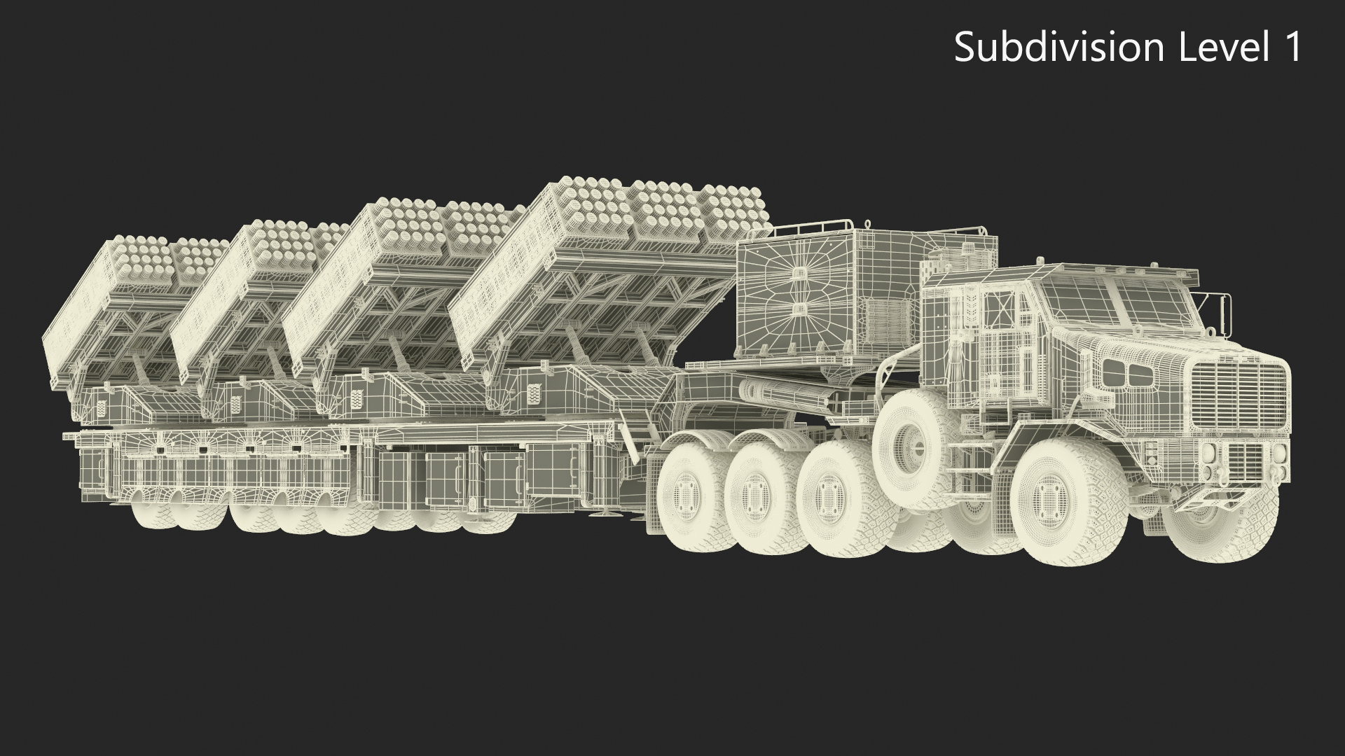 3D Multiple Rocket Launch System with Transporter Green Simple Interior model