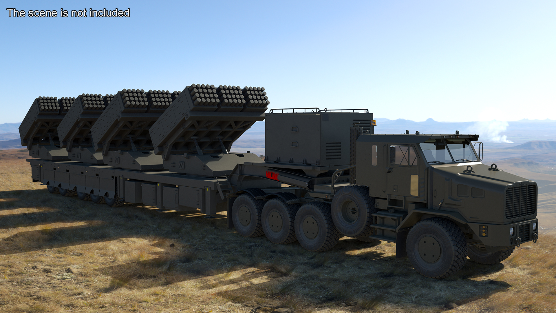 3D Multiple Rocket Launch System with Transporter Green Simple Interior model
