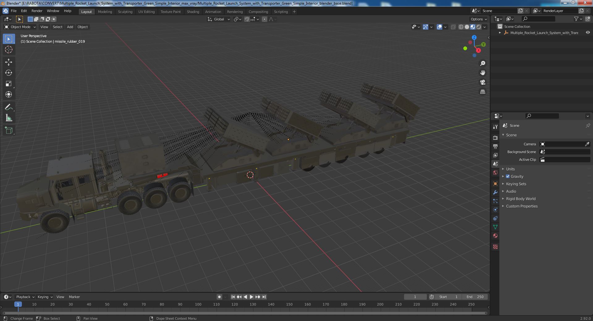 3D Multiple Rocket Launch System with Transporter Green Simple Interior model