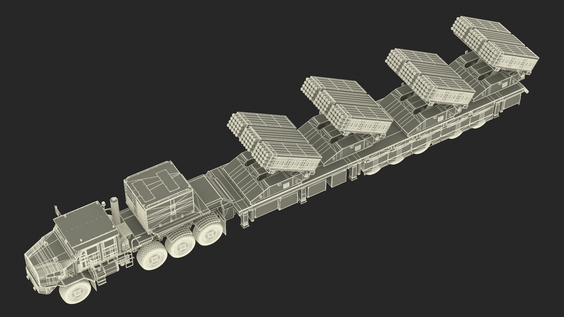 3D Multiple Rocket Launch System with Transporter Green Simple Interior model
