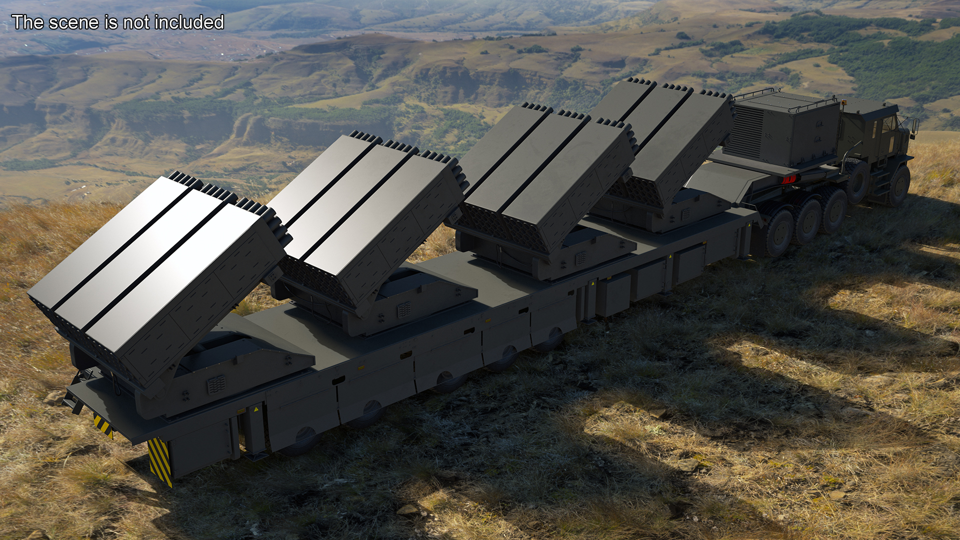 3D Multiple Rocket Launch System with Transporter Green Simple Interior model