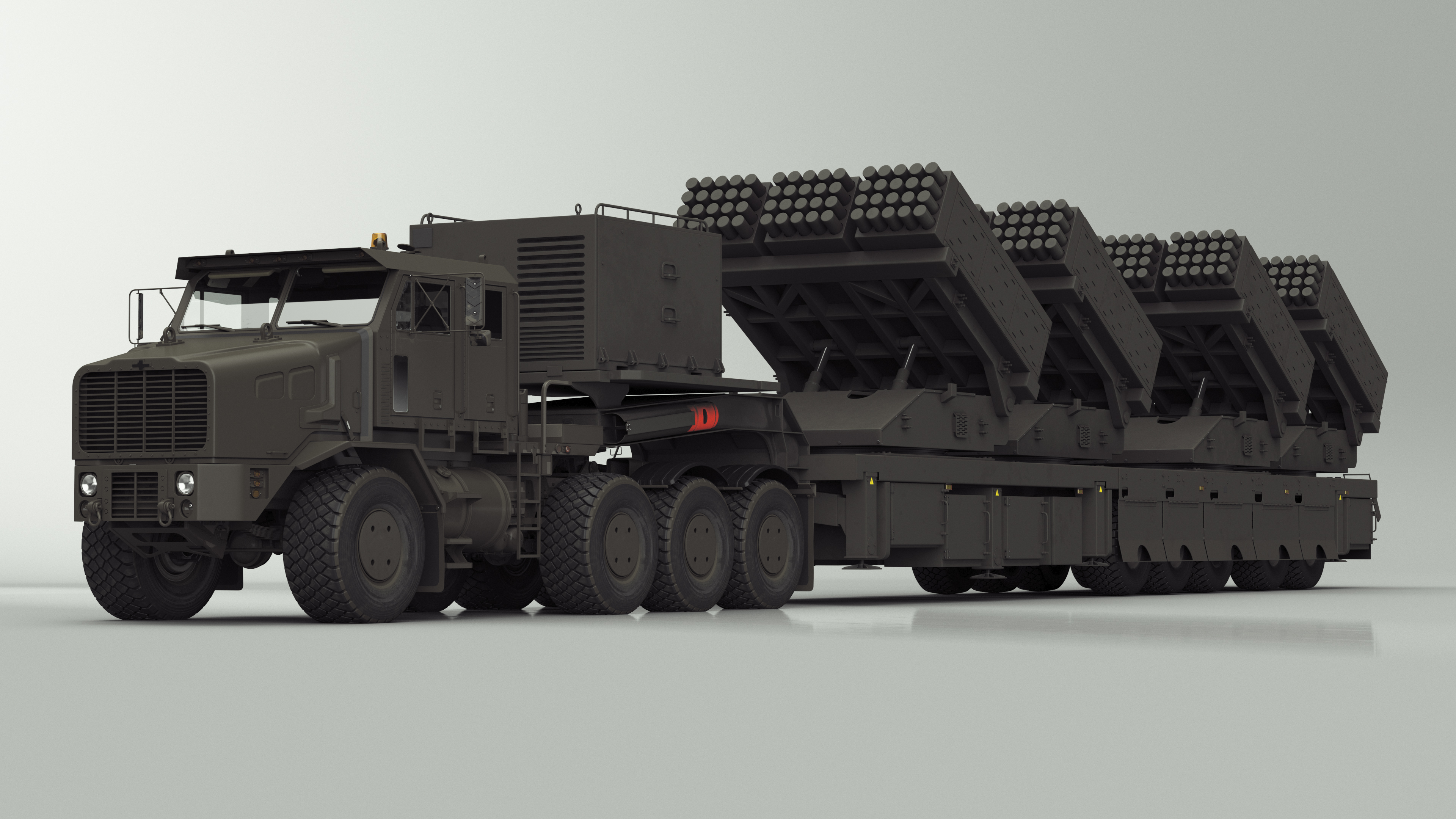 3D Multiple Rocket Launch System with Transporter Green Simple Interior model