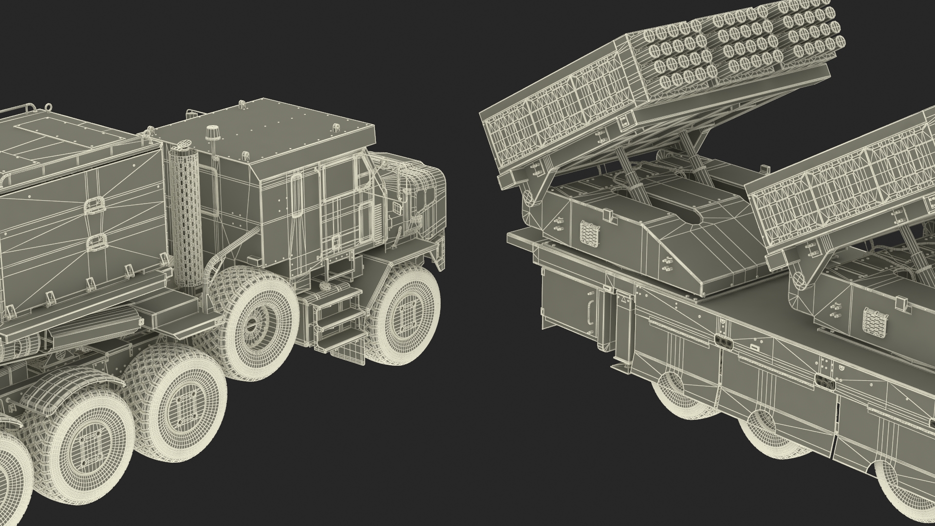 3D Multiple Rocket Launch System with Transporter Green Simple Interior model