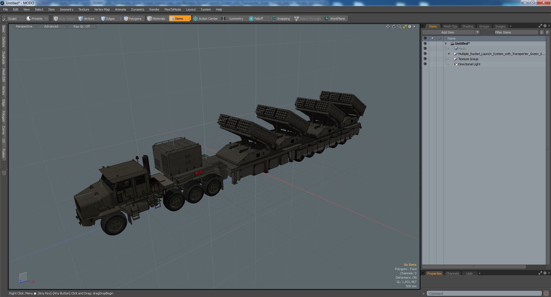 3D Multiple Rocket Launch System with Transporter Green Simple Interior model