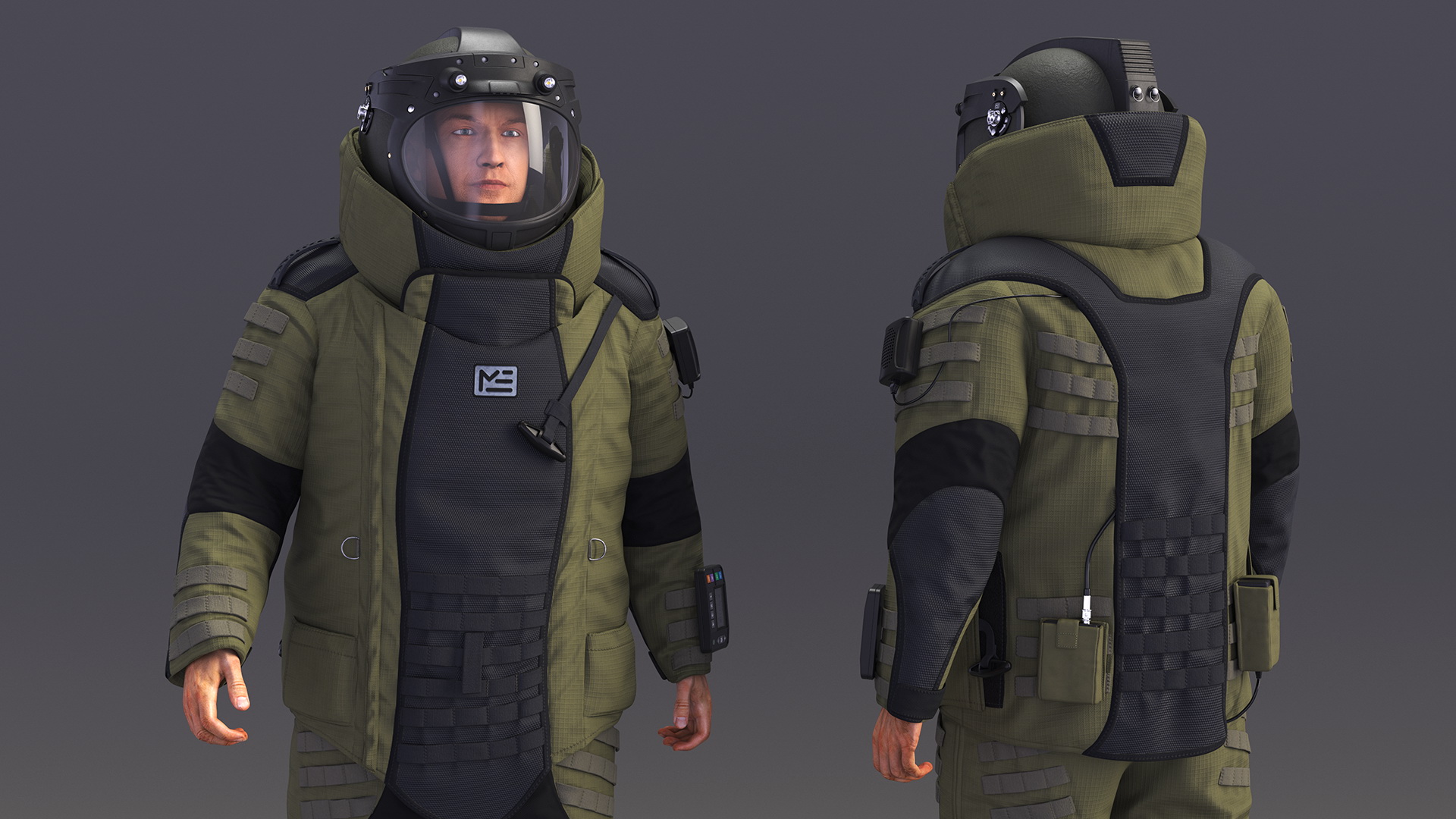 3D Man in EOD 10 Bomb Suit Walking Pose