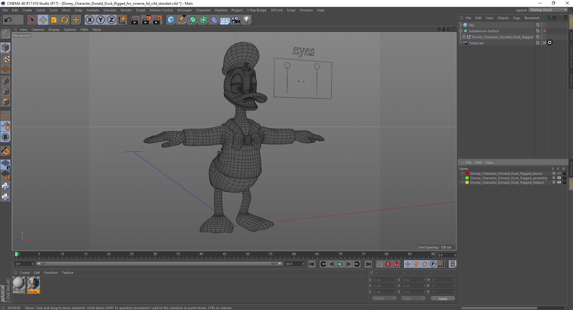 Disney Character Donald Duck Rigged for Cinema 4D 3D model