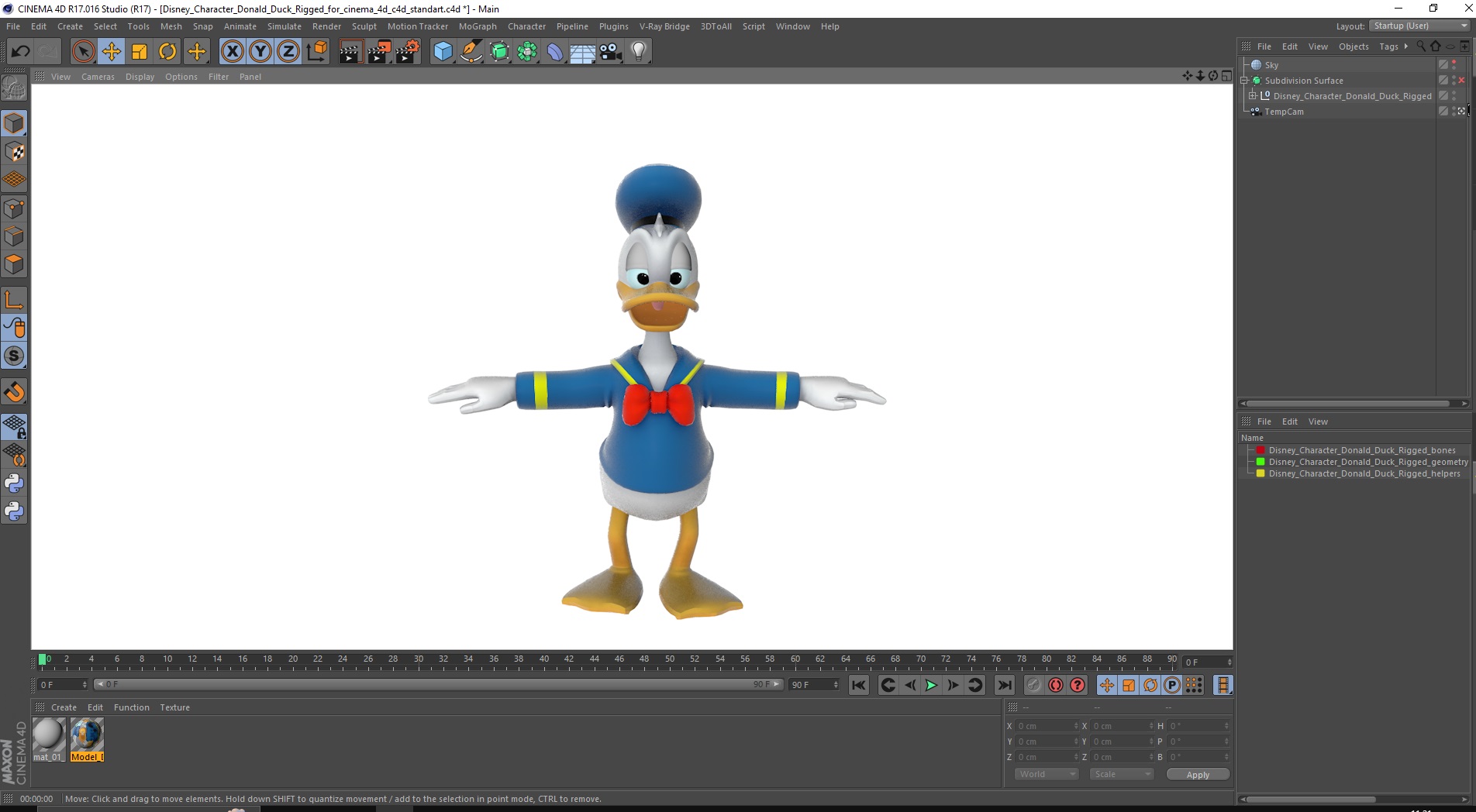 Disney Character Donald Duck Rigged for Cinema 4D 3D model