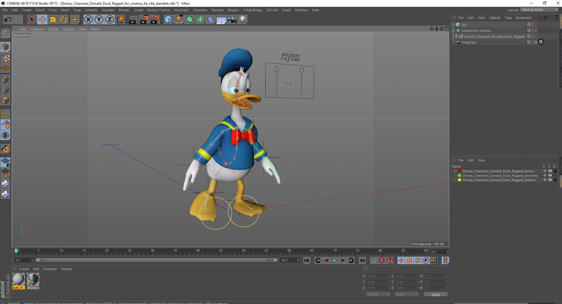 Disney Character Donald Duck Rigged for Cinema 4D 3D model