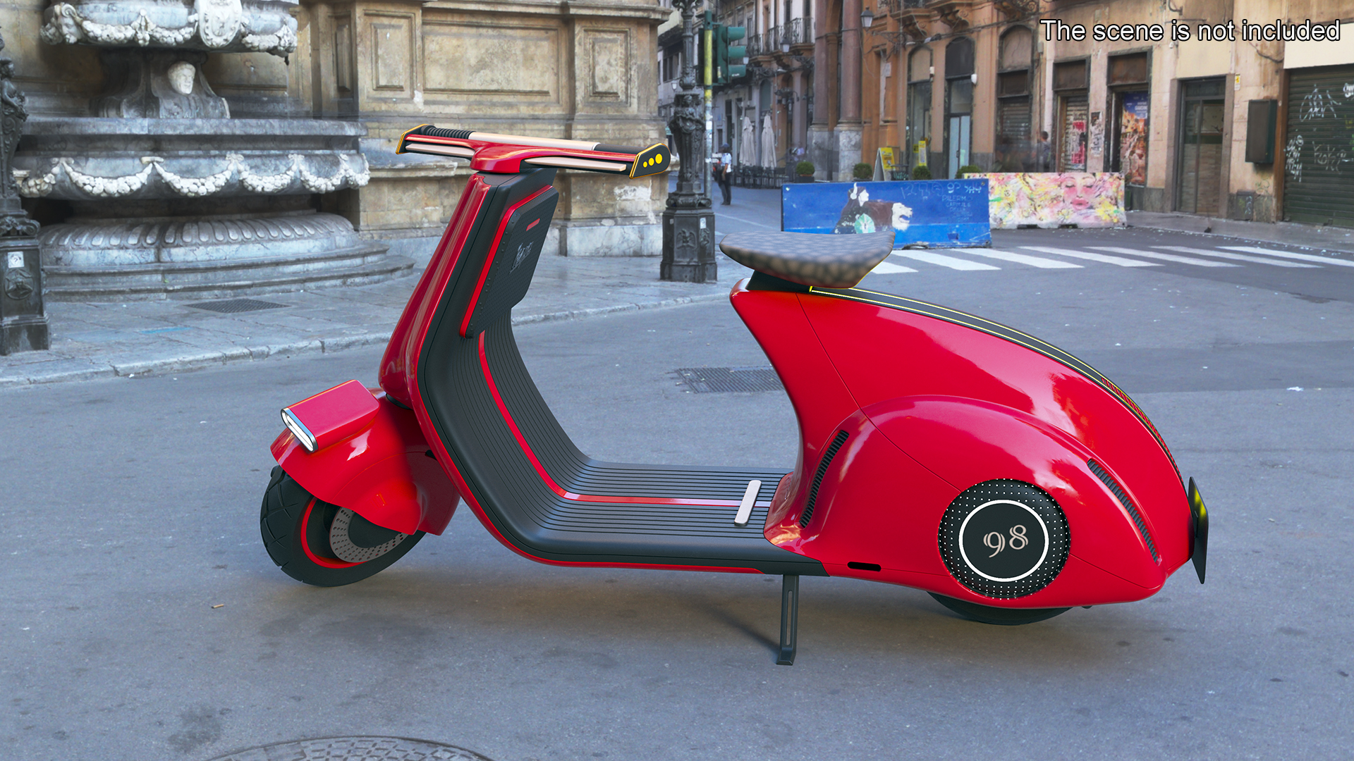 3D model Designer Red Electric Scooter Vespa 98 Lights On Rigged