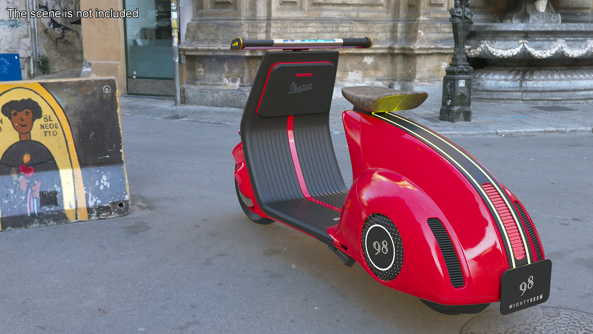 3D model Designer Red Electric Scooter Vespa 98 Lights On Rigged