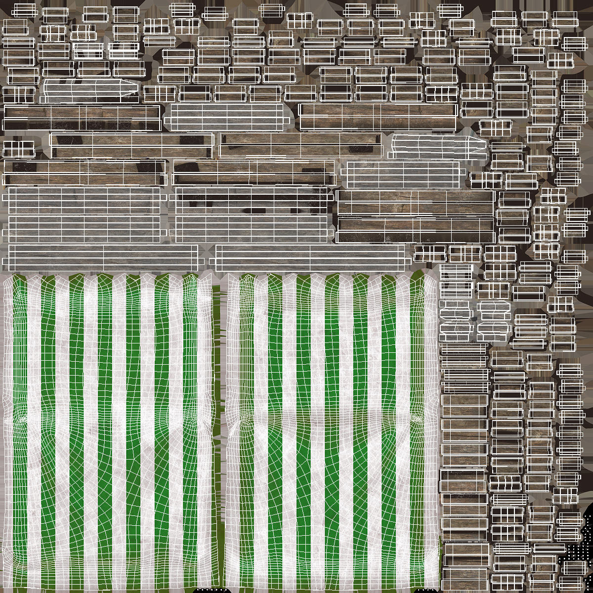 Wooden Market Stall with Striped Awning 3D model