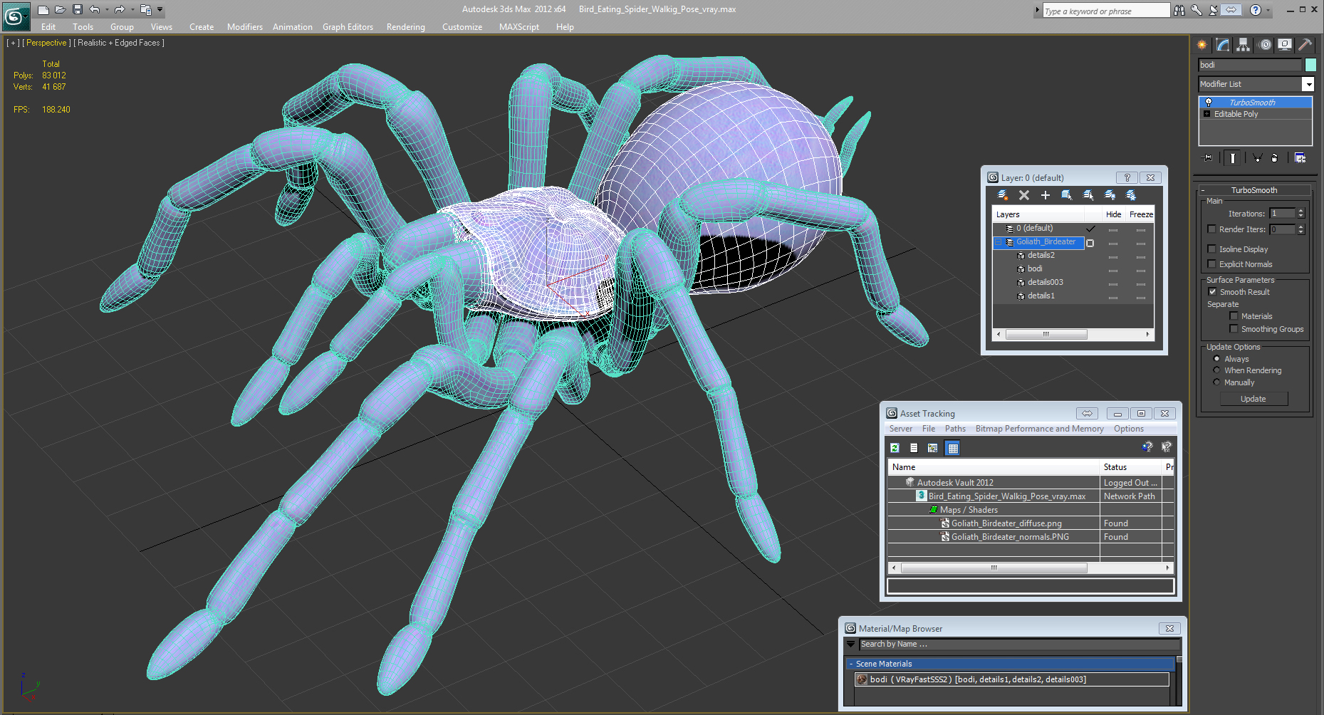 3D model Bird Eating Spider Walkig Pose