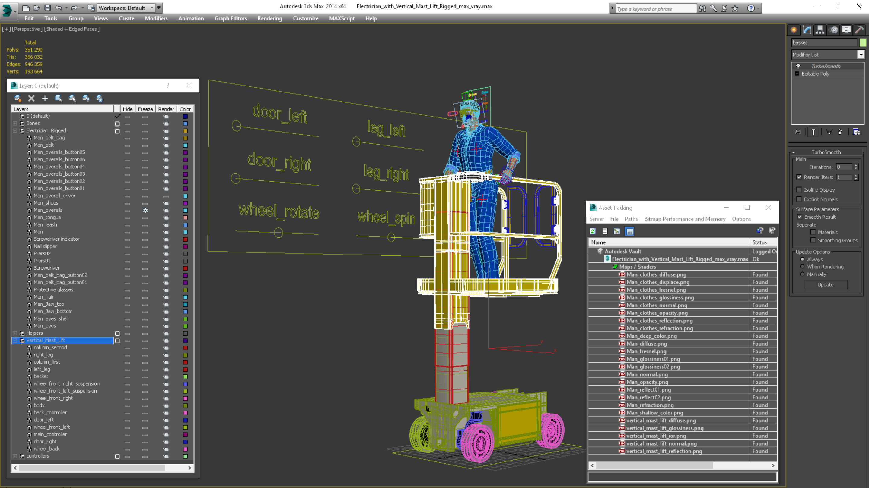 Electrician with Vertical Mast Lift Rigged 3D