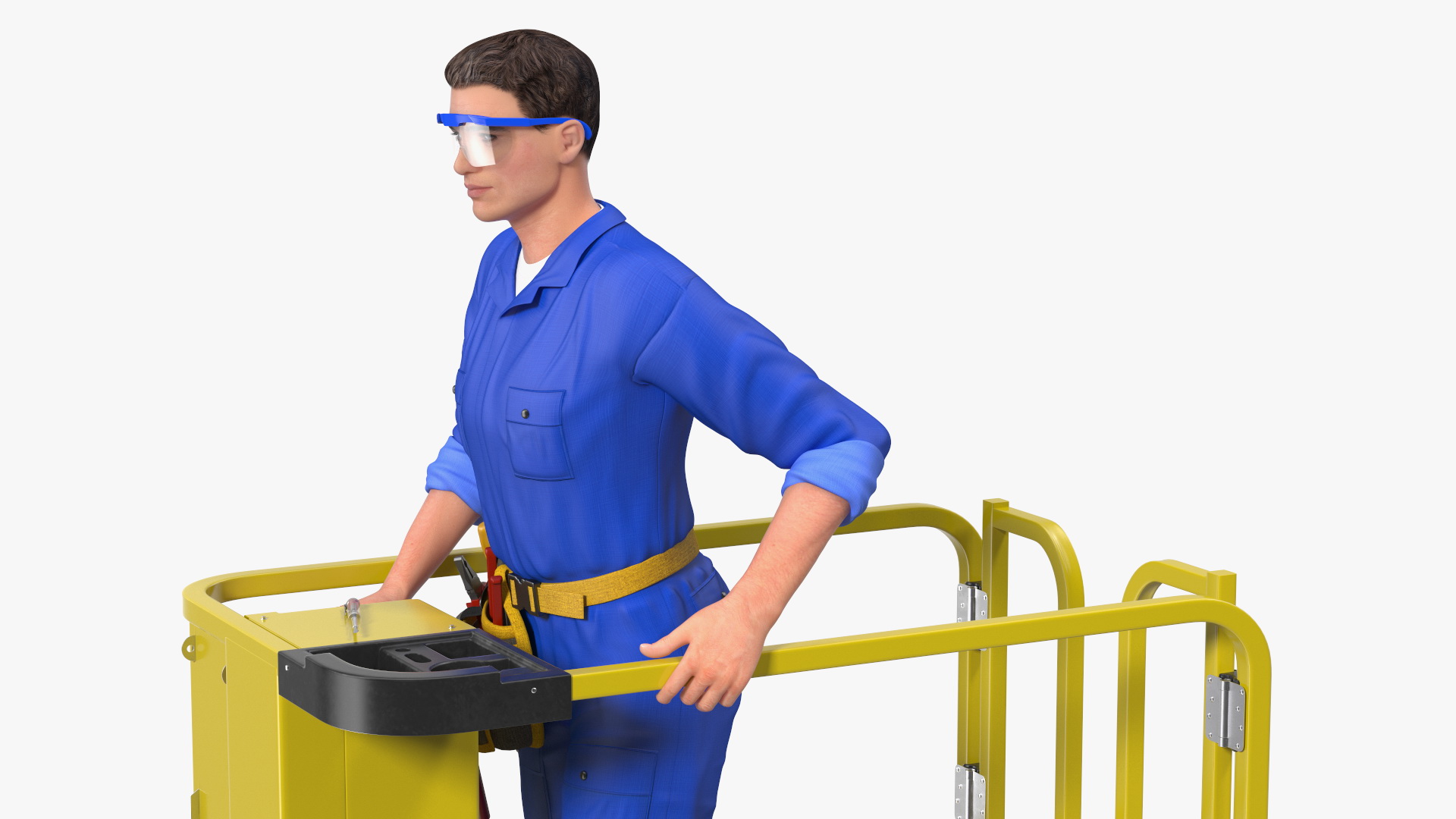Electrician with Vertical Mast Lift Rigged 3D