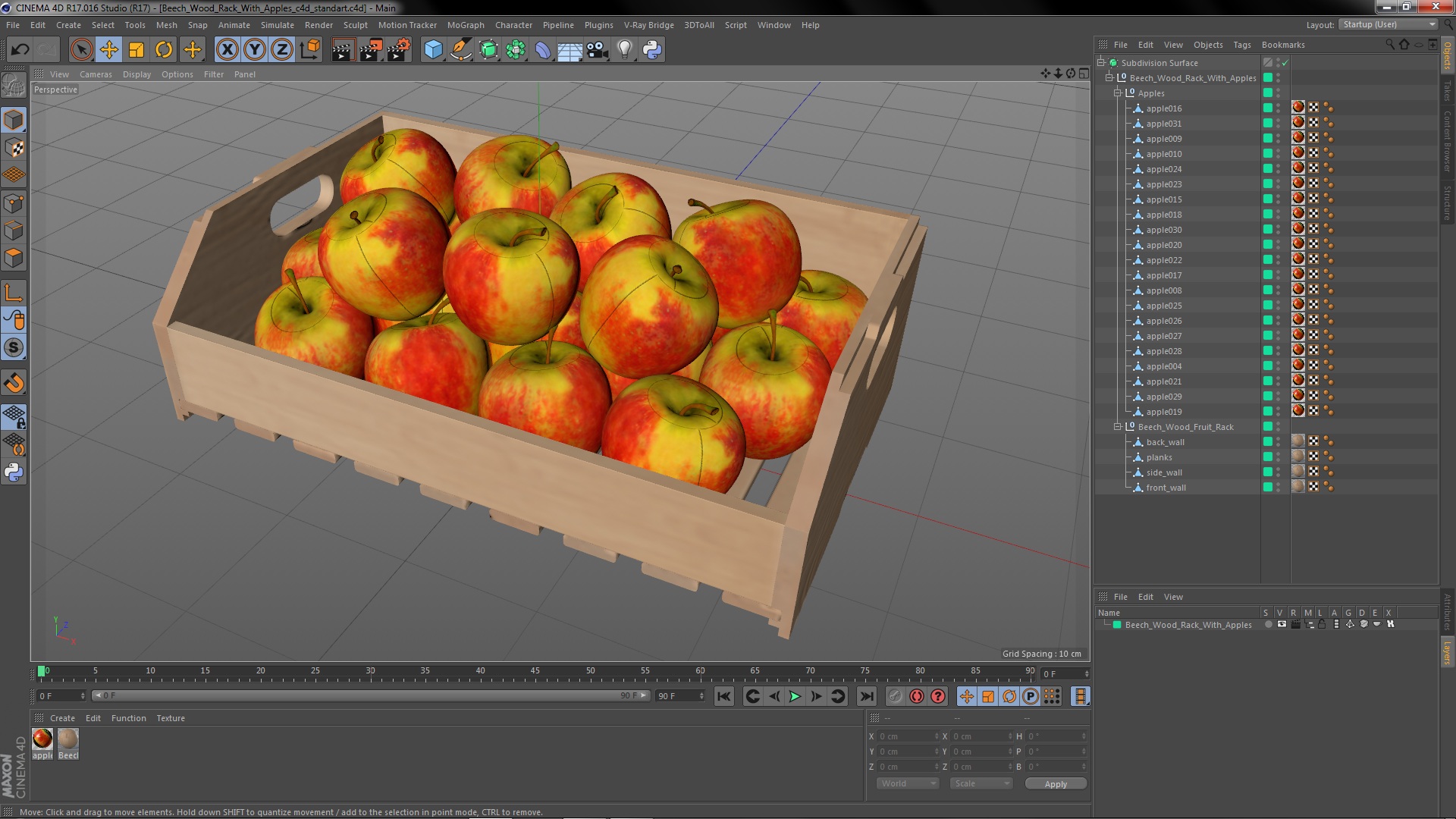 Beech Wood Rack With Apples 3D
