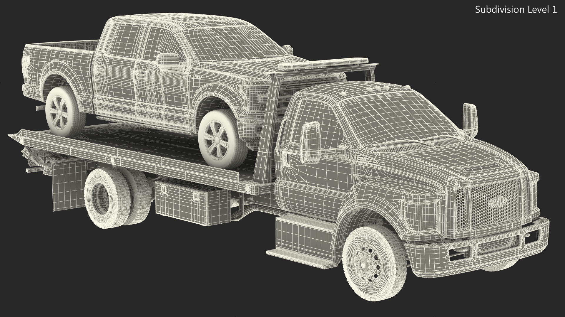 Ford F650 Tow Truck with Ford F 150 SuperCrew Rigged 3D