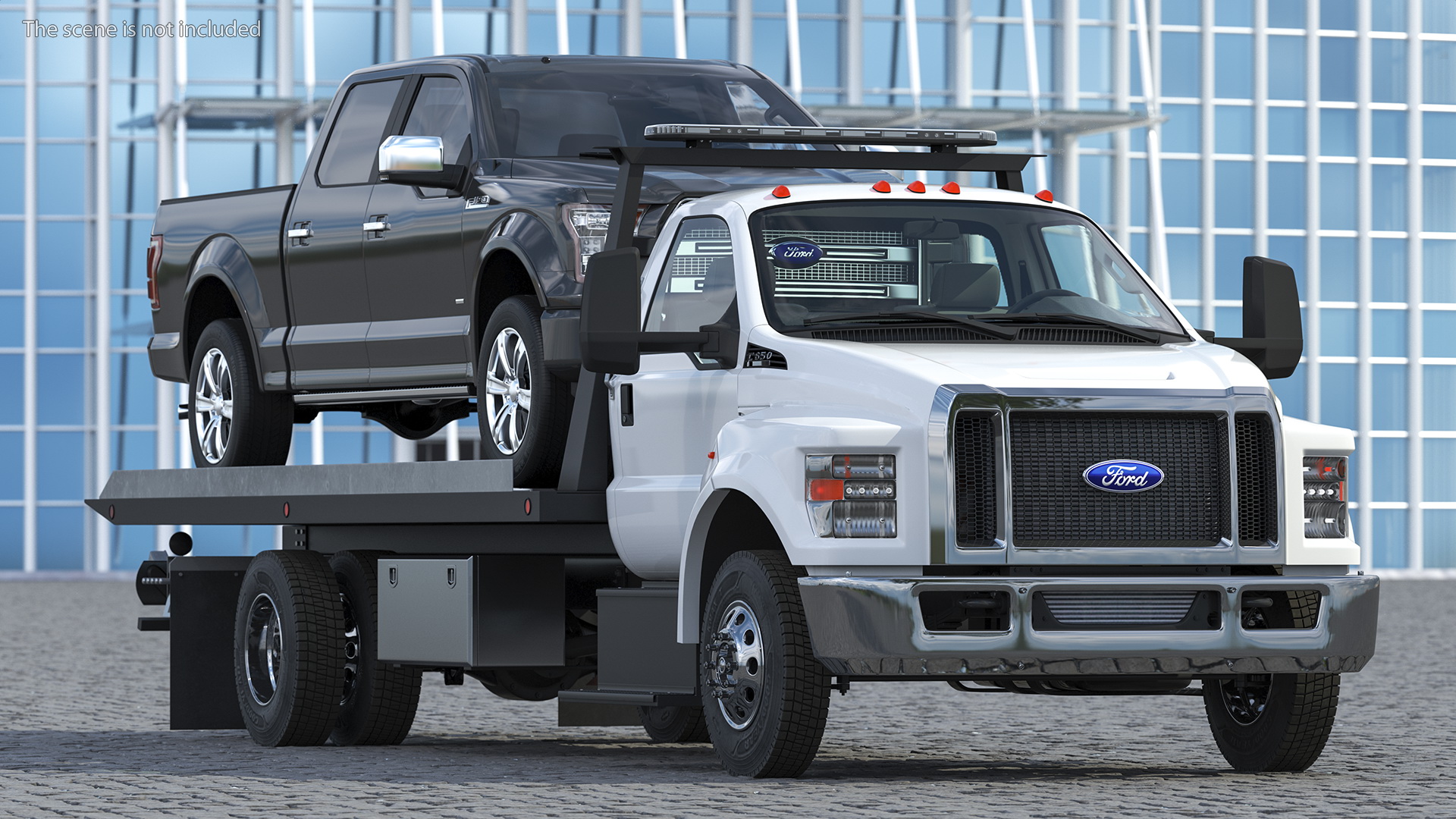 Ford F650 Tow Truck with Ford F 150 SuperCrew Rigged 3D