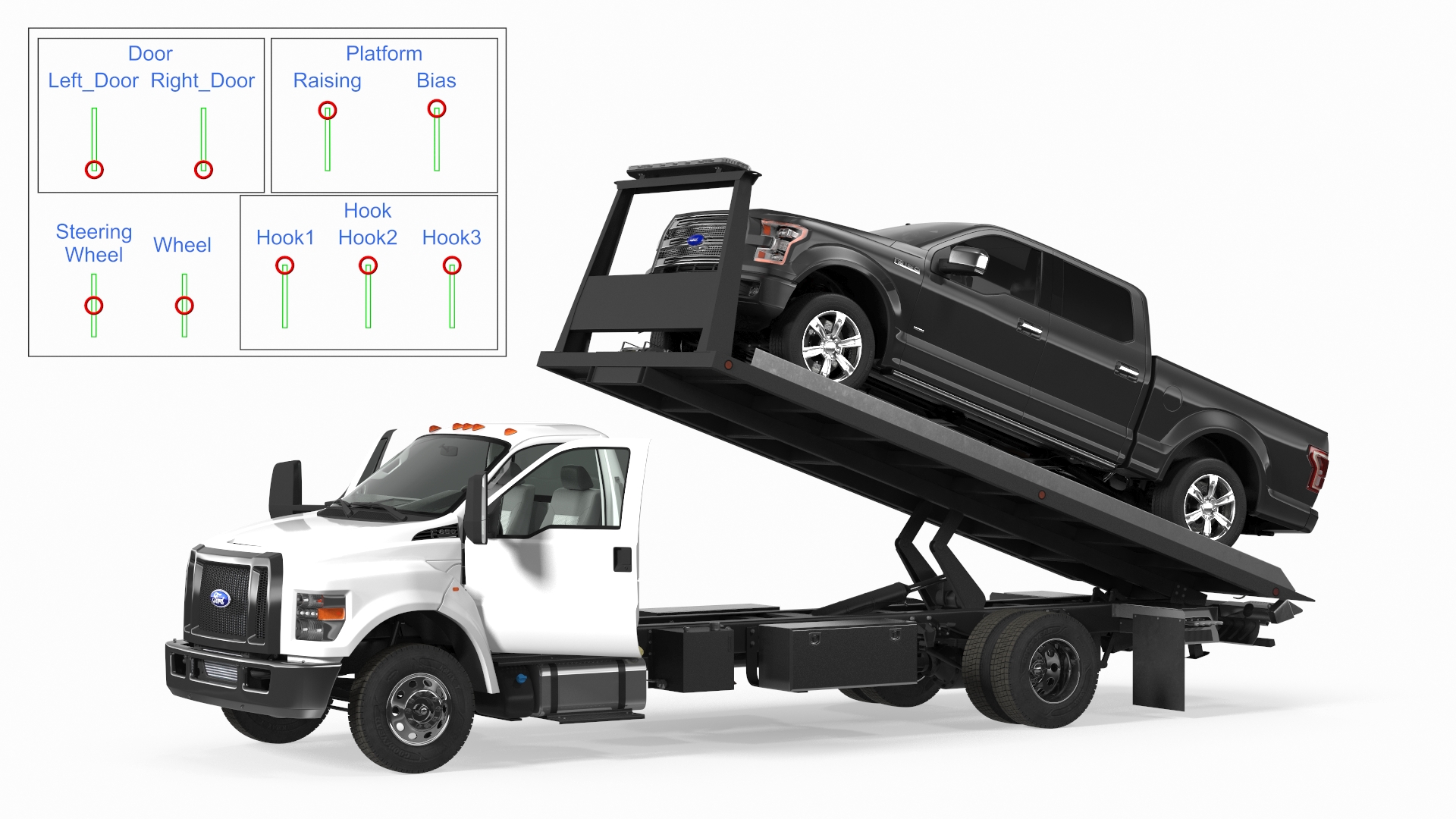 Ford F650 Tow Truck with Ford F 150 SuperCrew Rigged 3D
