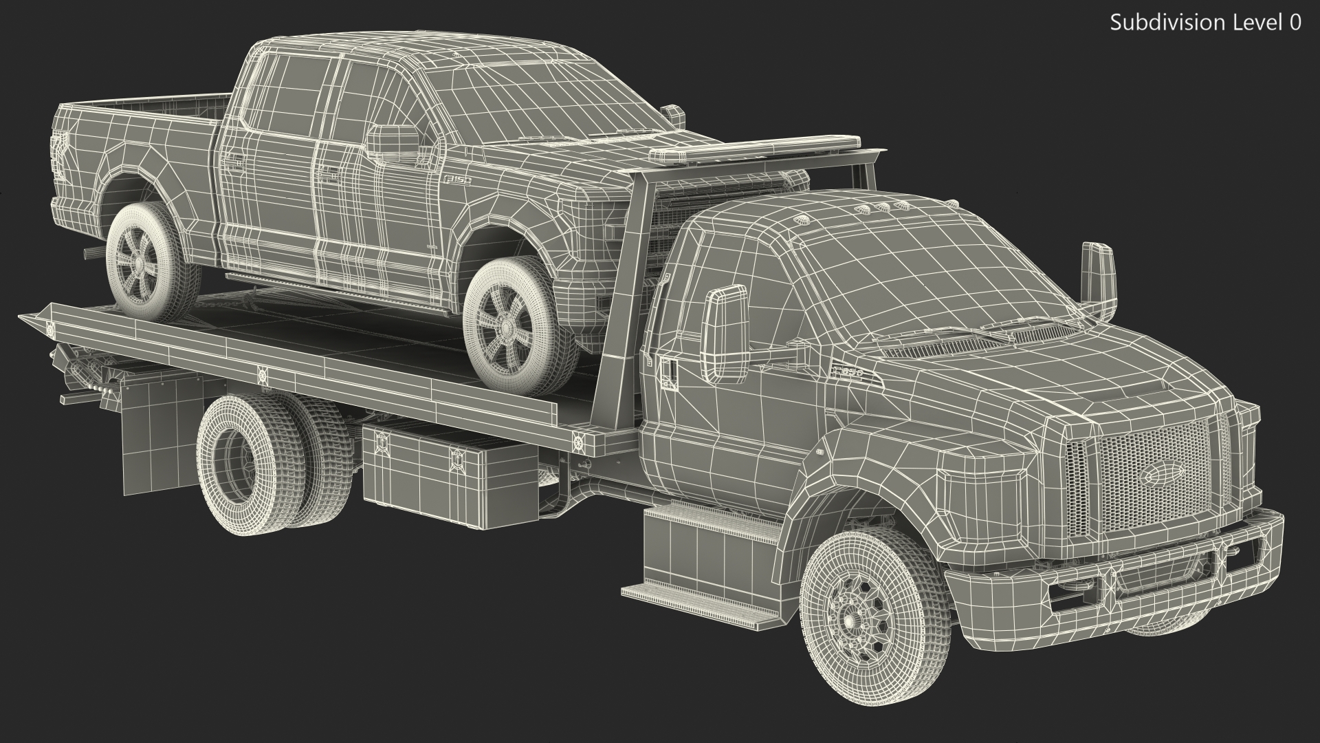 Ford F650 Tow Truck with Ford F 150 SuperCrew Rigged 3D