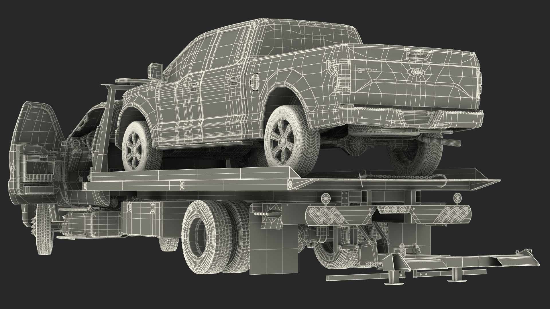 Ford F650 Tow Truck with Ford F 150 SuperCrew Rigged 3D