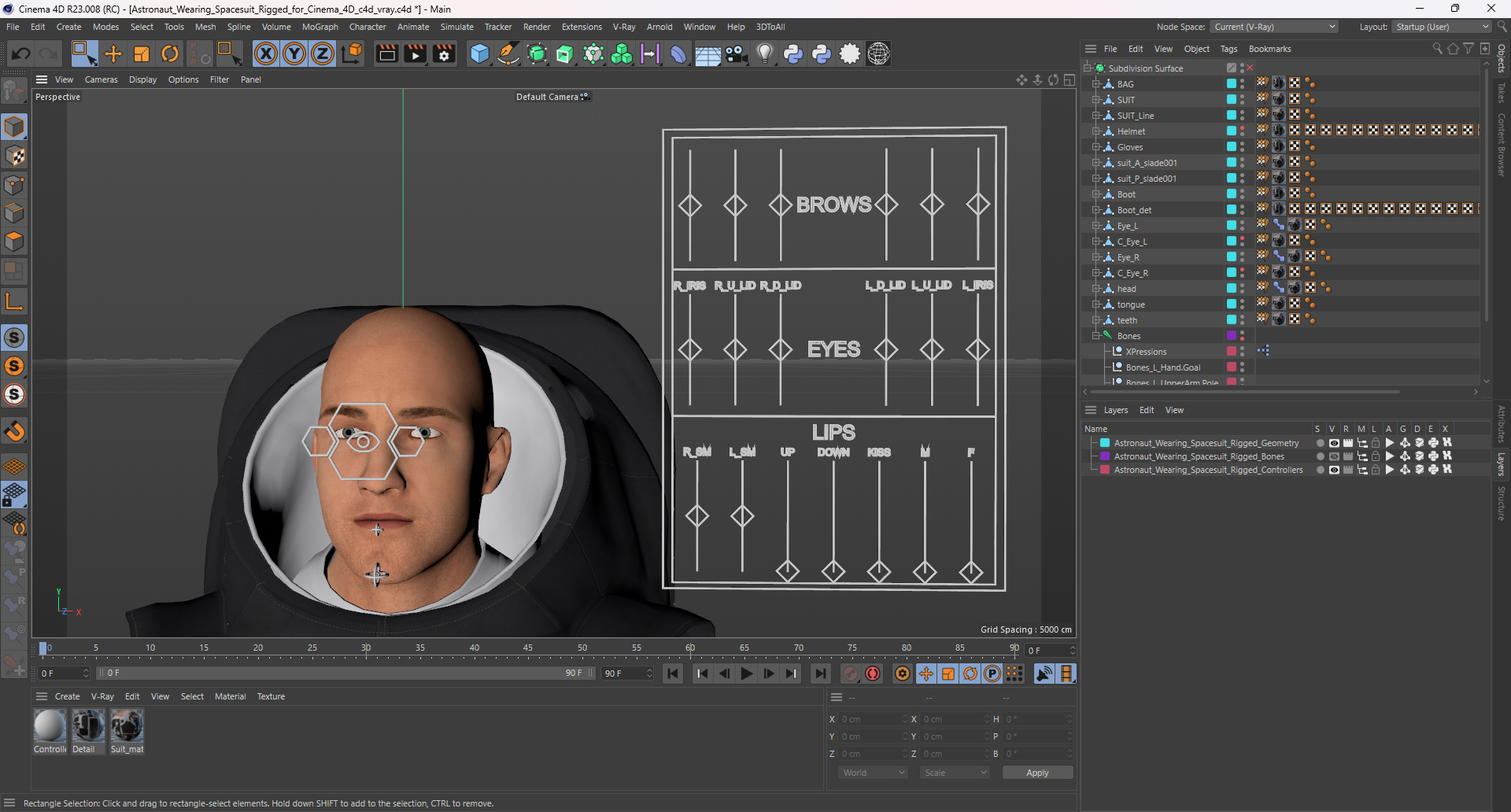 3D Astronaut Wearing Spacesuit Rigged for Cinema 4D model