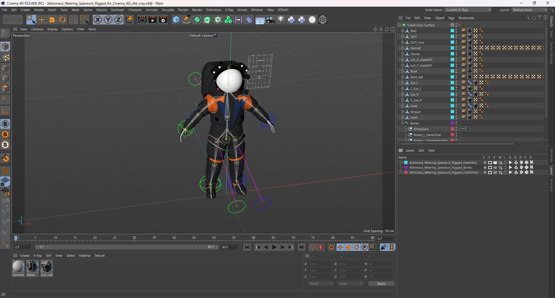 3D Astronaut Wearing Spacesuit Rigged for Cinema 4D model