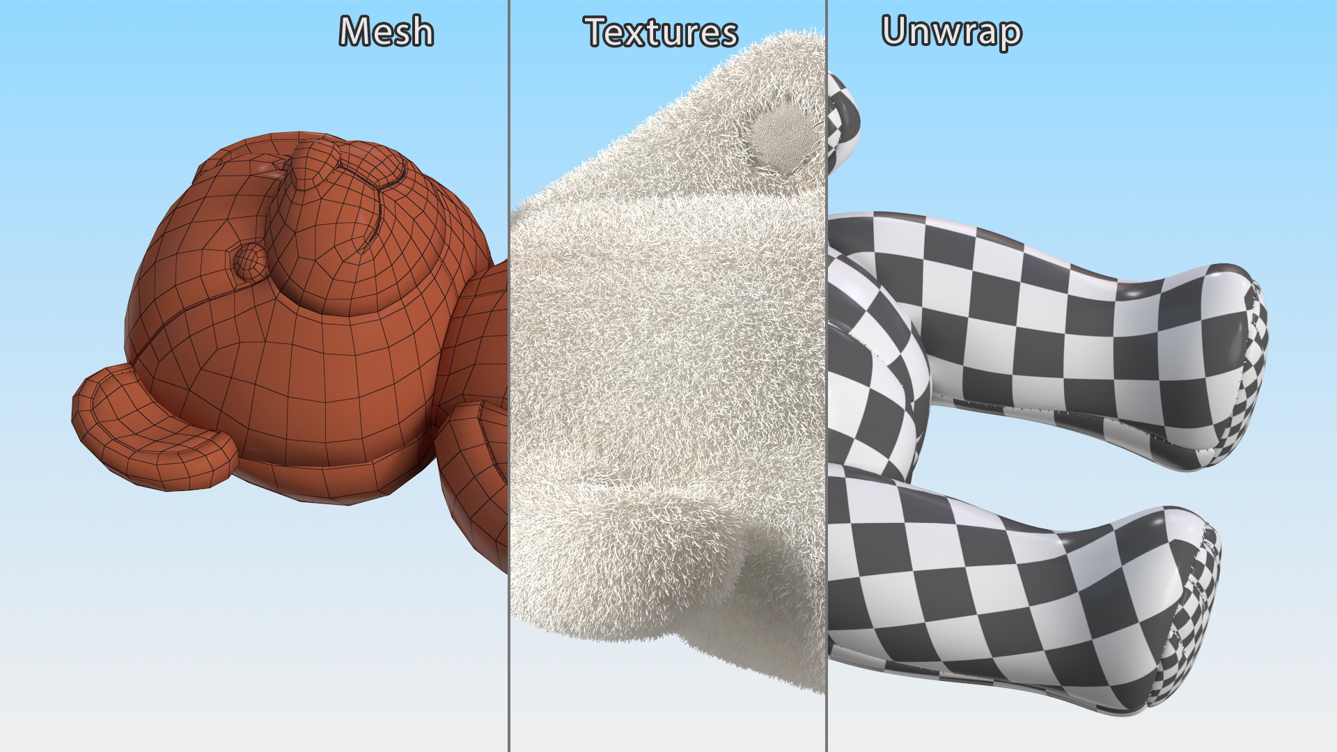 3D Teddy Bear Light Color Fur
