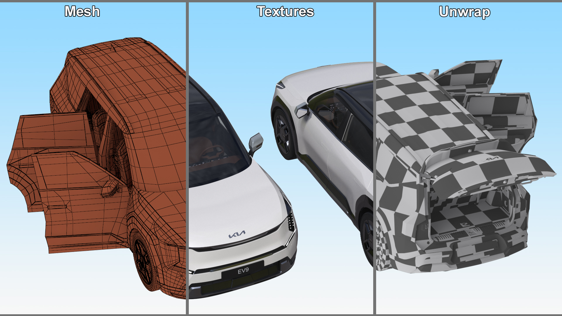 3D KIA EV9 Luxury Electric SUV Black and White model