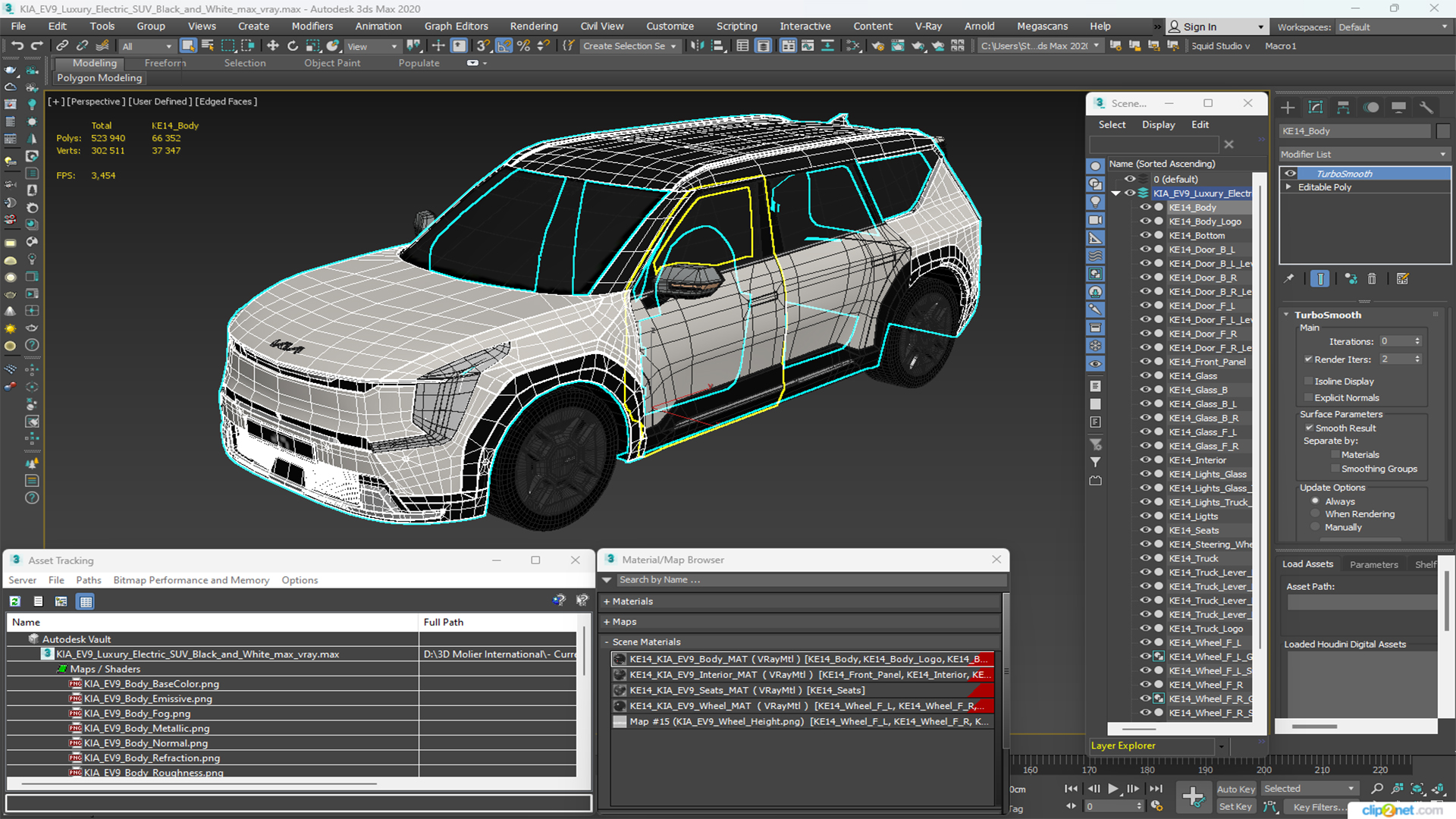 3D KIA EV9 Luxury Electric SUV Black and White model