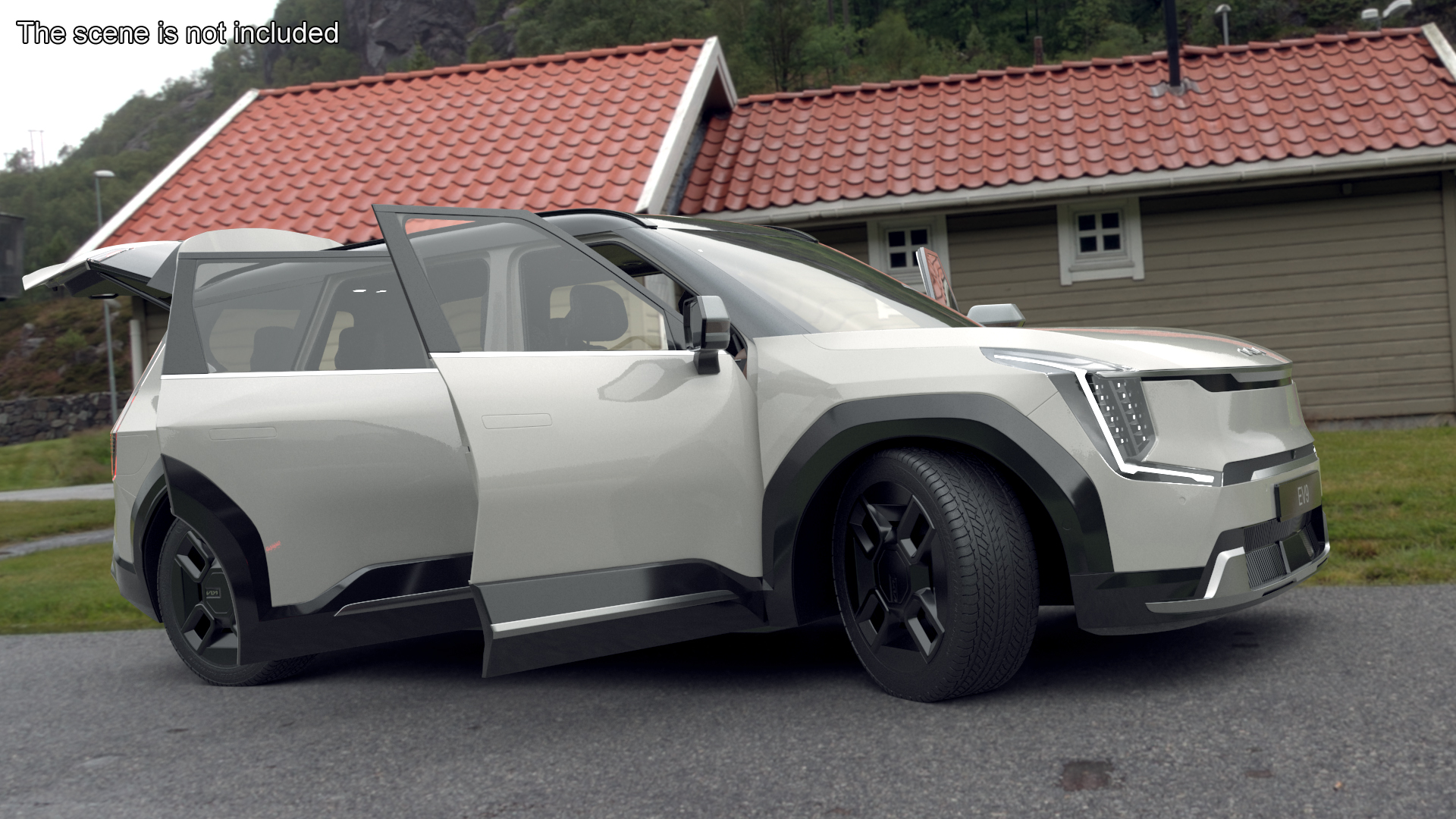 3D KIA EV9 Luxury Electric SUV Black and White model