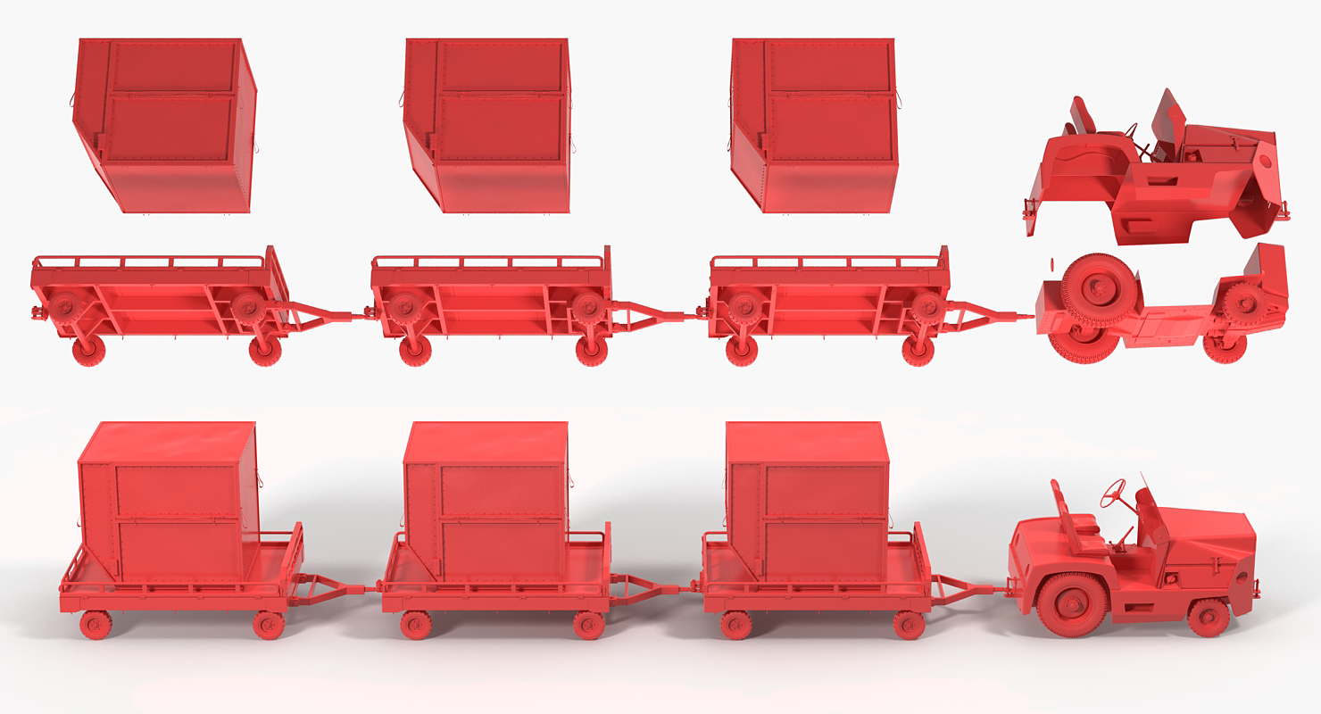 3D model Airport Tug Clark CT30 Carrying Passengers Luggage