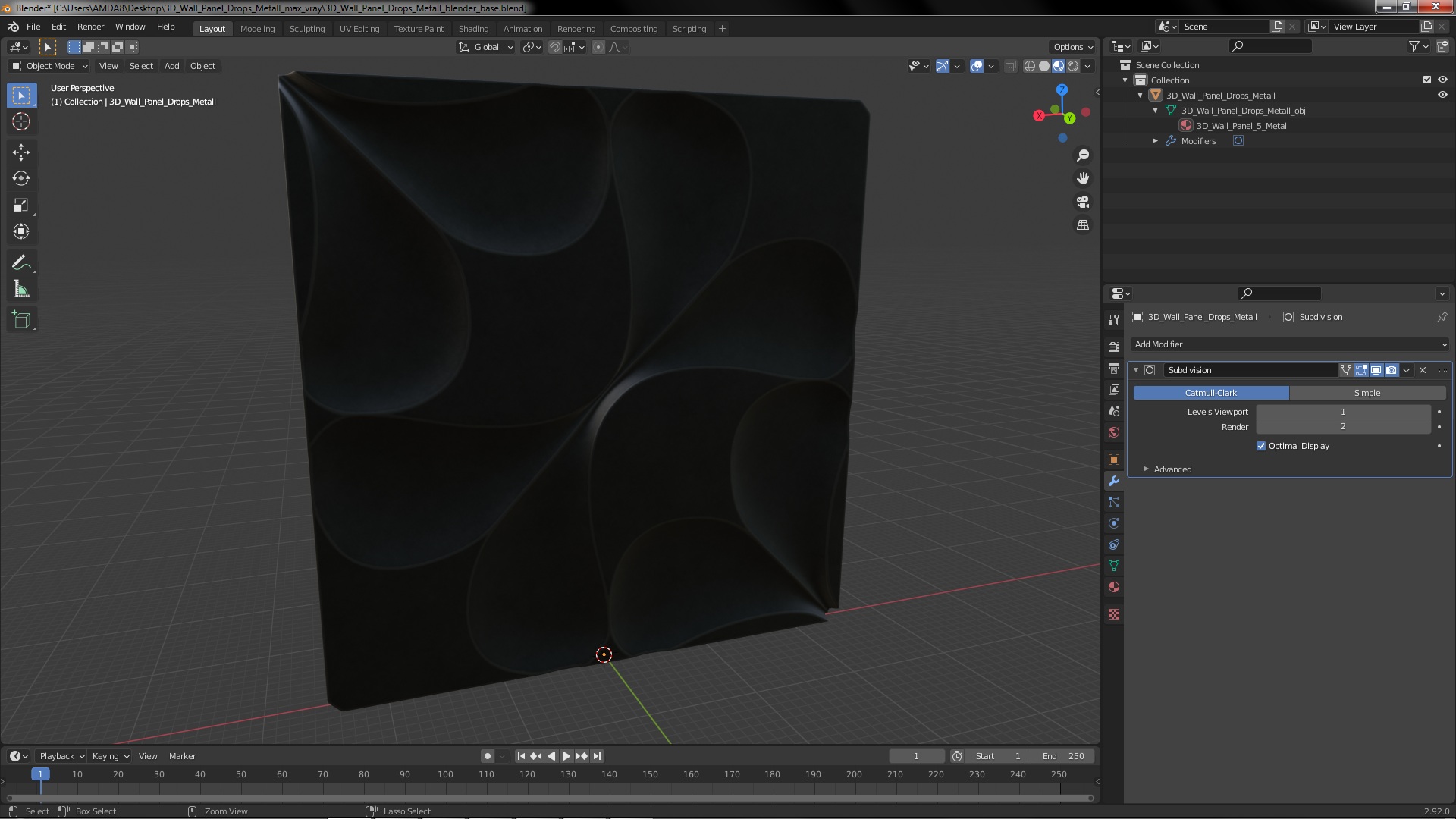 3D model 3D Wall Panel Drops Metal