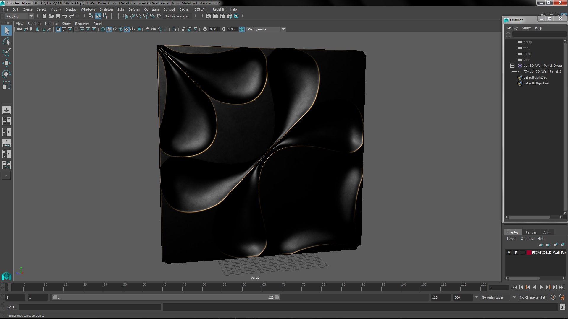 3D model 3D Wall Panel Drops Metal